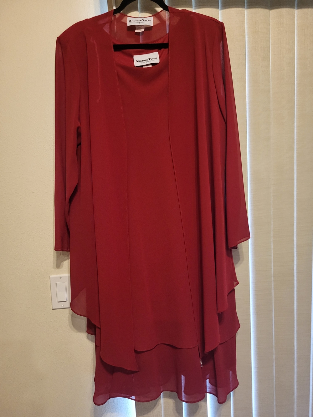 Avenue True Red Long-Sleeve Layered Chiffon Dress